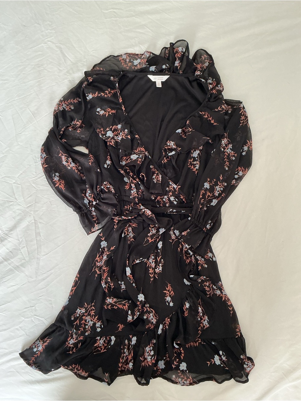 LC Lauren Conrad Black Floral Wrap Midi Dress